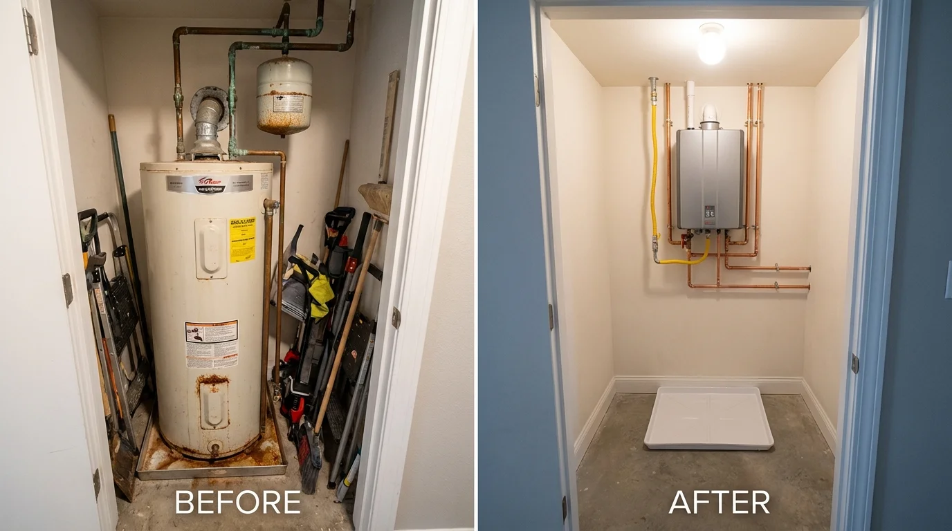 Tank water heater versus wall-mounted tankless unit comparison for Provincetown, MA homeowners